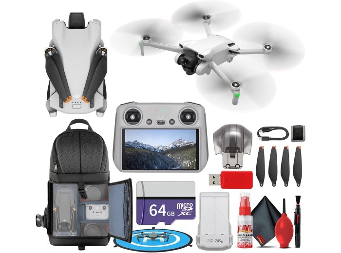 DJI Mini 3 Drone with DJI RC Remote Foldable Lightweight 4K Camera Quadcopter Bundle (CP.MA.00000587.01) + 64GB Card + BackPack + Landing Pad + Card Reader + More